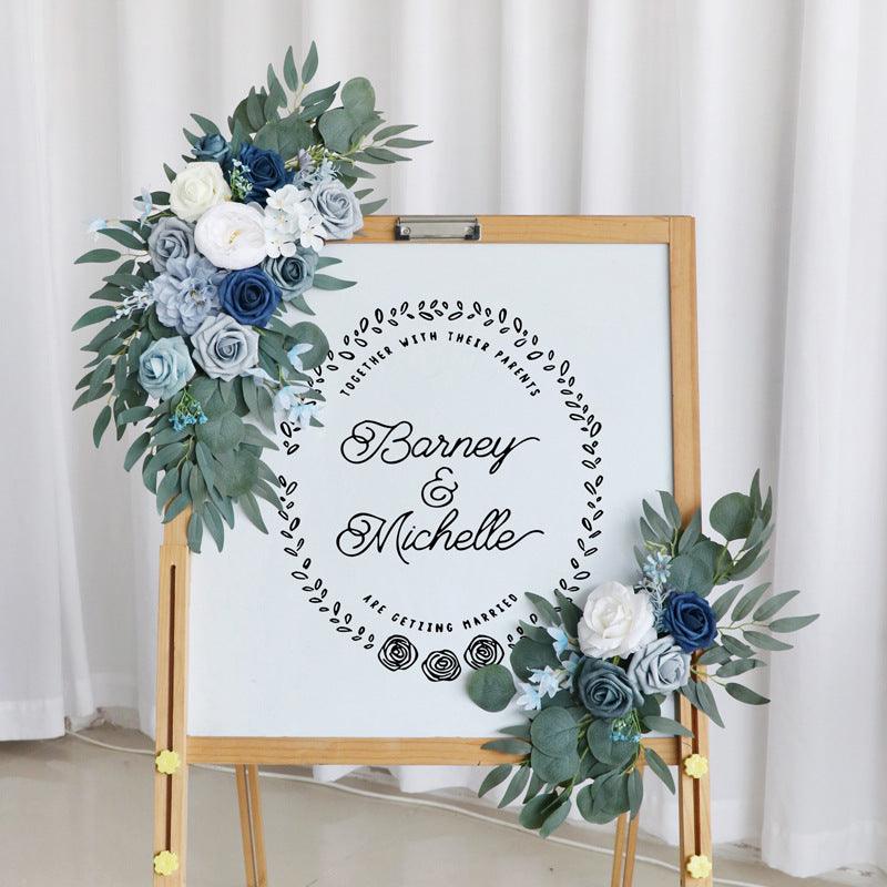 Simulated haze blue rose art wedding welcome sign decoration corner flower props
